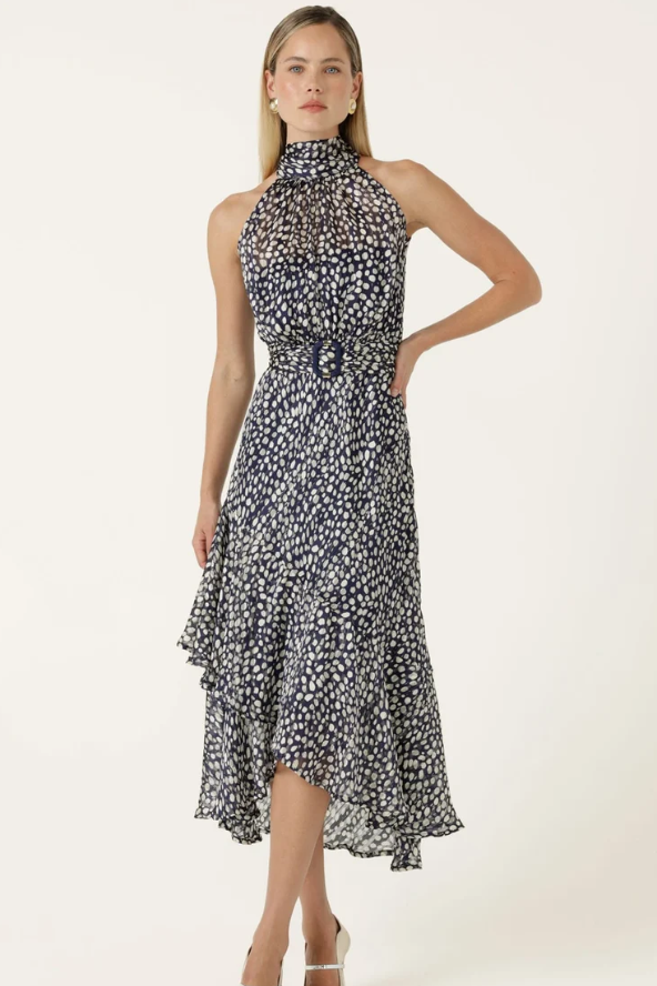 Sacha Drake Austen High Neck Dress in Navy