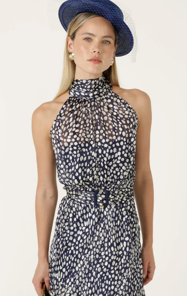 Sacha Drake Austen High Neck Dress in Navy