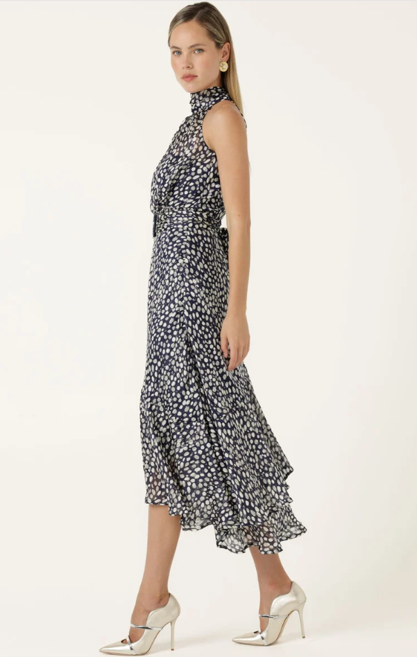 Sacha Drake Austen High Neck Dress in Navy