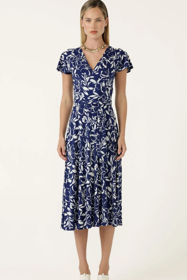 Sacha Drake Reverse Wrap Midi Dress in White Floral