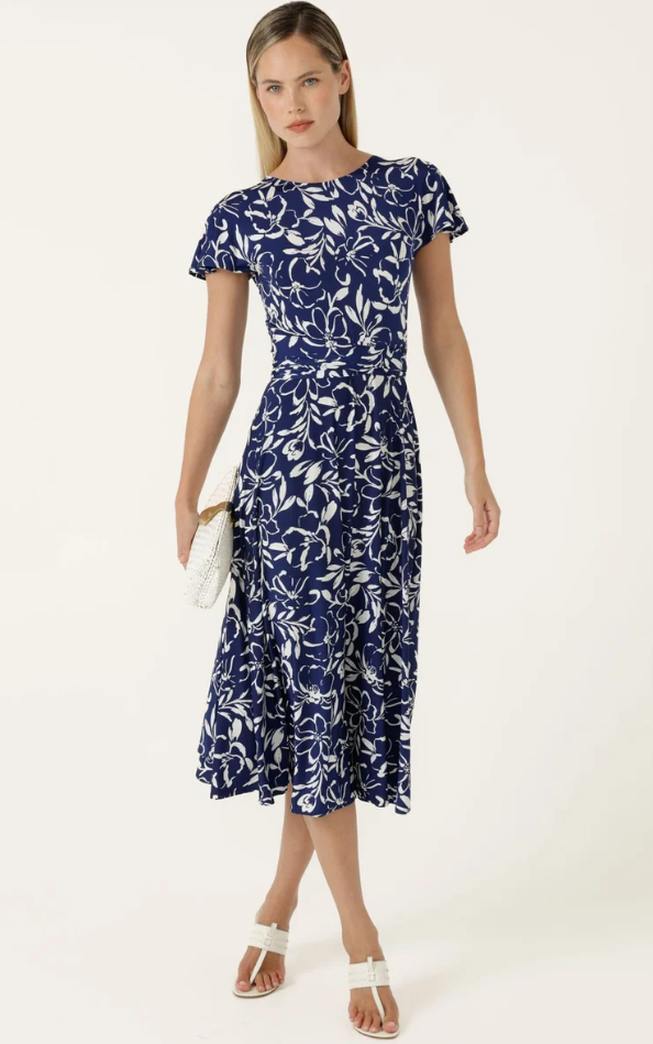 Sacha Drake Reverse Wrap Midi Dress in White Floral