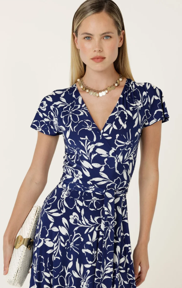 Sacha Drake Reverse Wrap Midi Dress in White Floral
