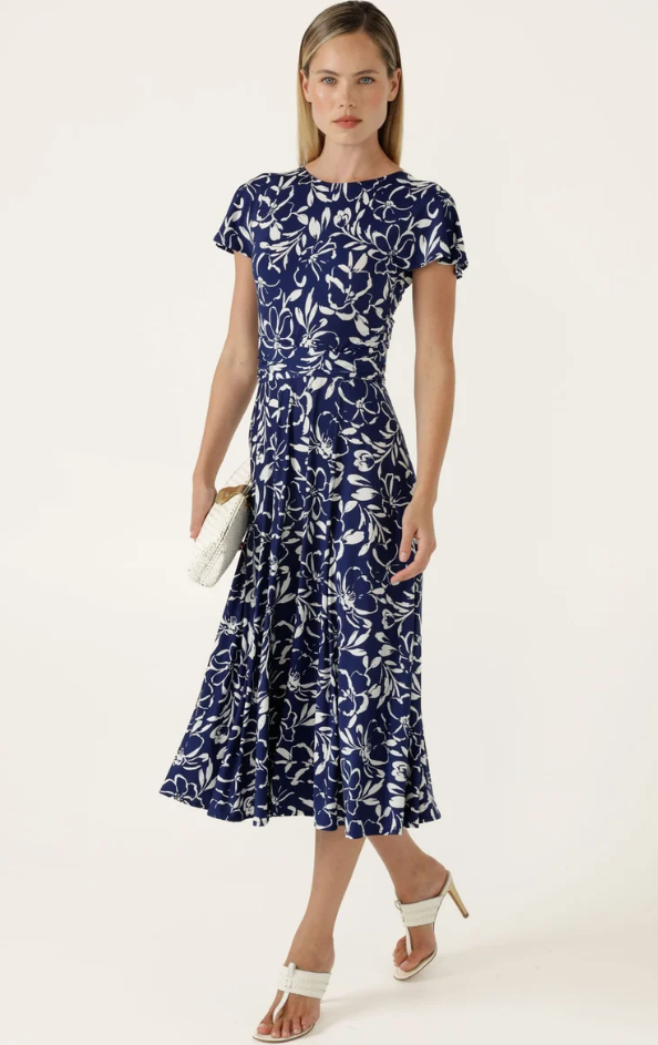 Sacha Drake Reverse Wrap Midi Dress in White Floral