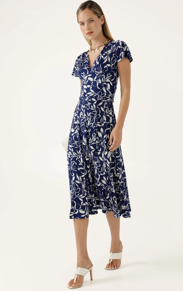Sacha Drake Reverse Wrap Midi Dress in White Floral