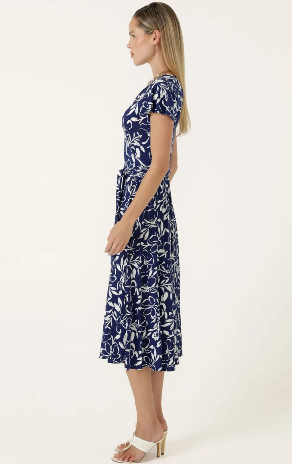 Sacha Drake Reverse Wrap Midi Dress in White Floral