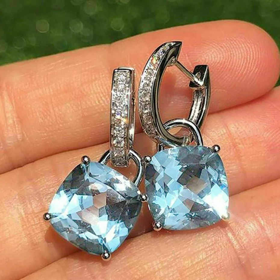 R7 Light Blue Square Zircon Huggie Earrings 486