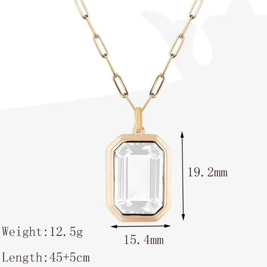R7 Gold Necklace with Square Clear Pendant 500