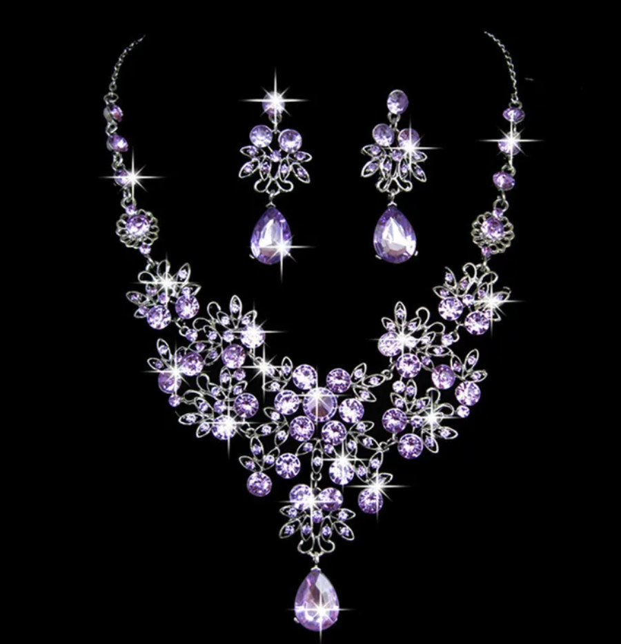 R7 Diamante Purple Necklace and Earrings set 508