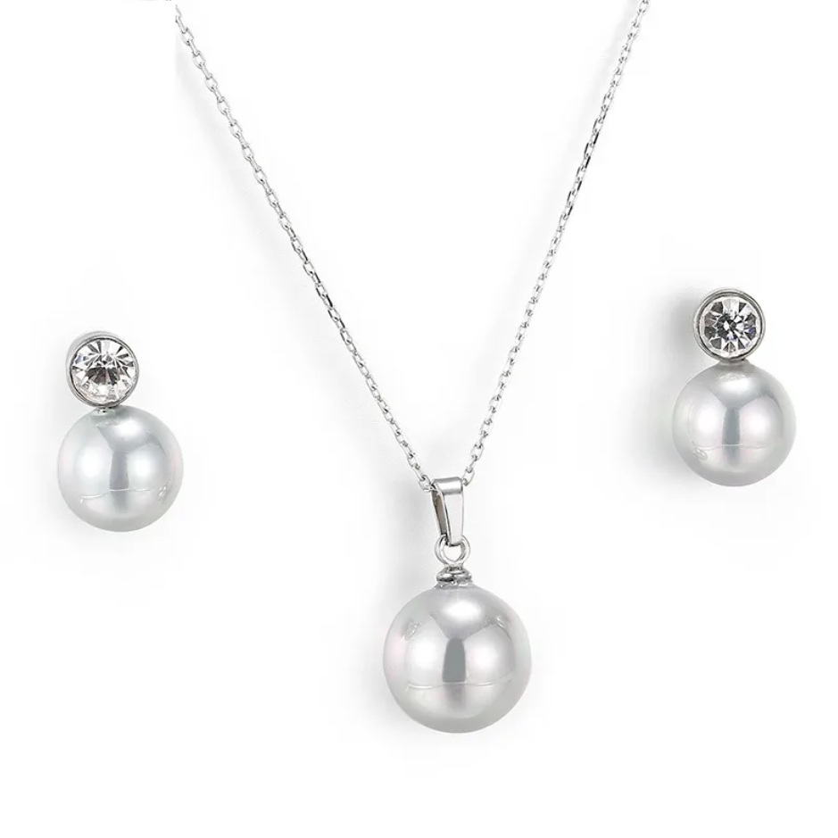 R7 Grey Pearl Necklace and Earrings set 509