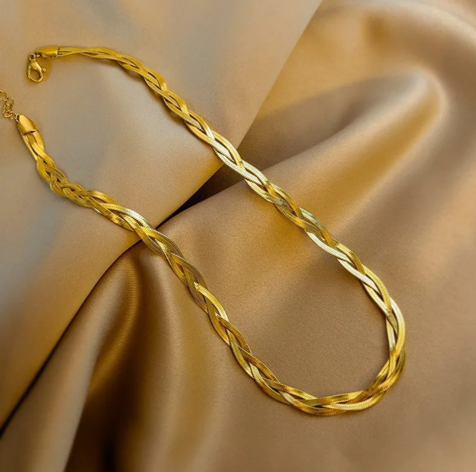 R7 Gold Plaited Snake Chain Necklace 517