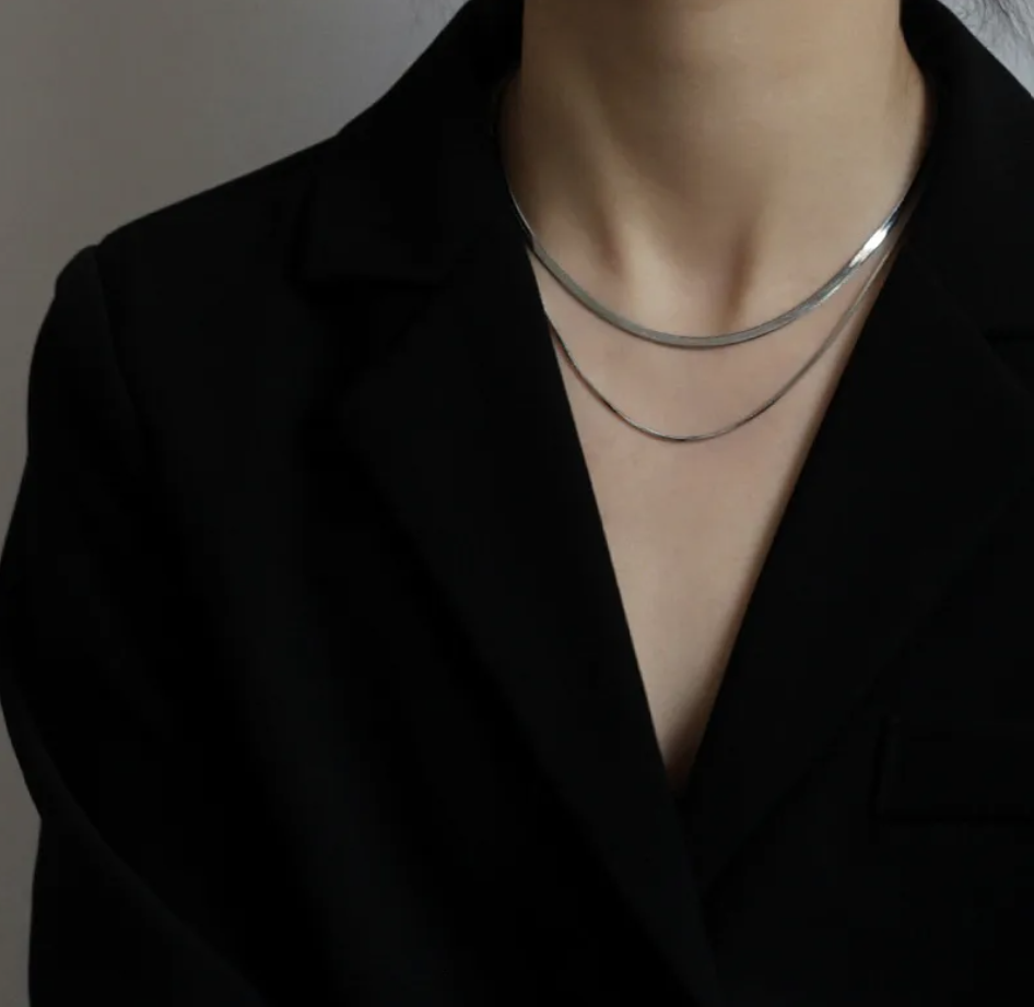R7 Double Silver Snake Chain Necklace 518