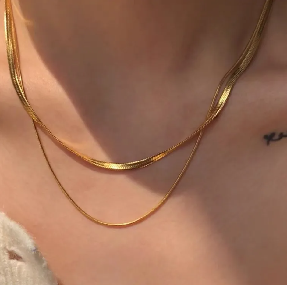 R7 Double Gold Snake Chain Necklace 519