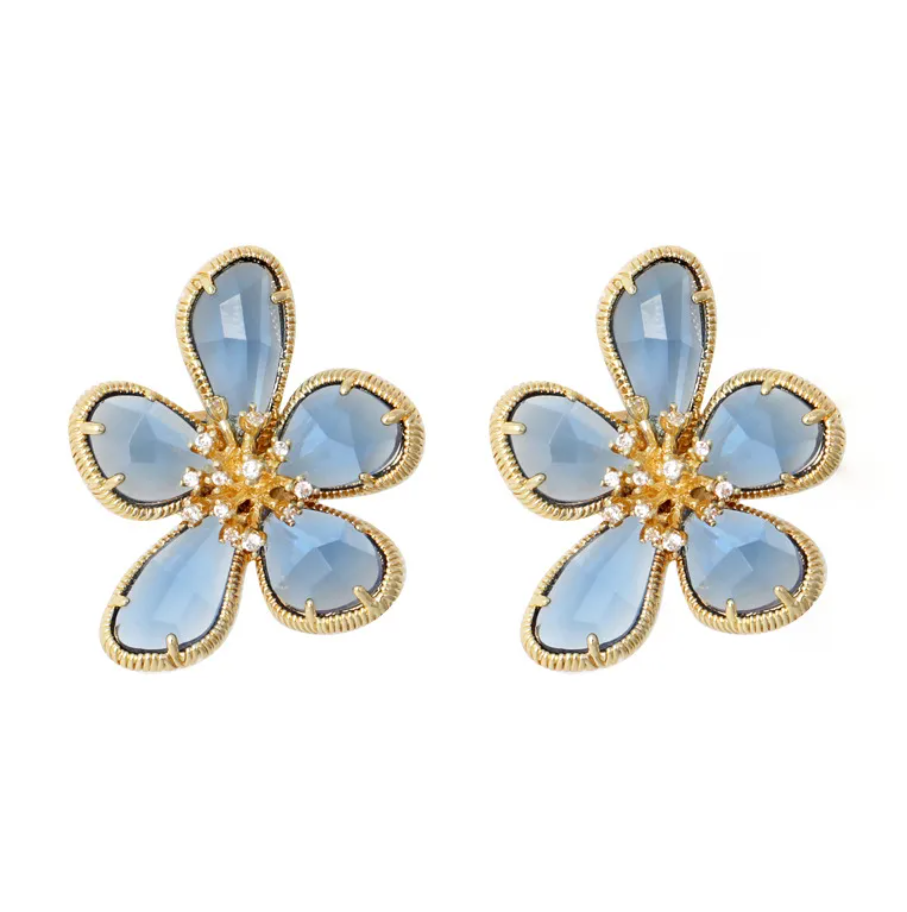 R7 Crystal Flower earring in Blue 529