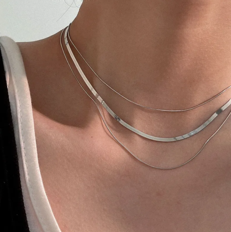 R7 Triple Silver Snake Chain Necklace 531