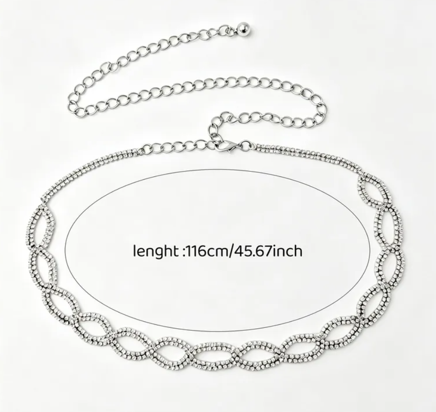 R7 Rhinestone Ovals Bling Belt in Silver 548