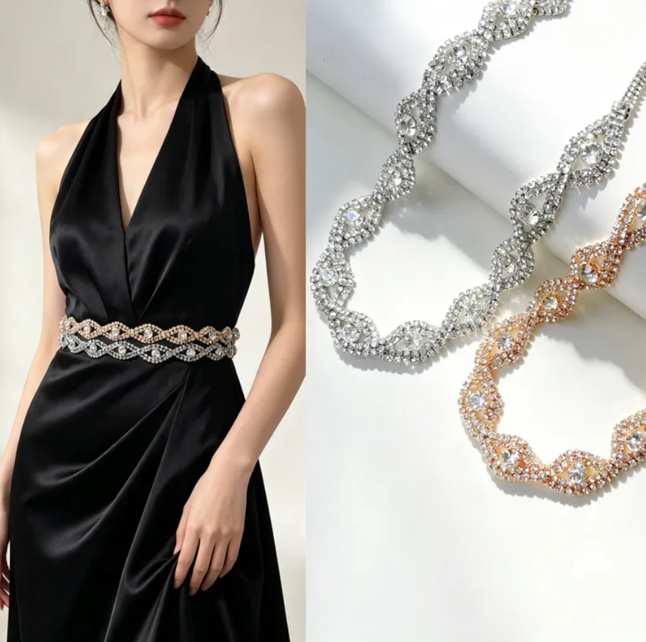 R7 Rhinestone Figure 8 Bling Belt in Silver 550