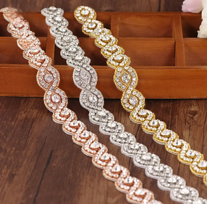 R7 Jewelled Belt Rose Gold on Ivory Organza Ribbon 569