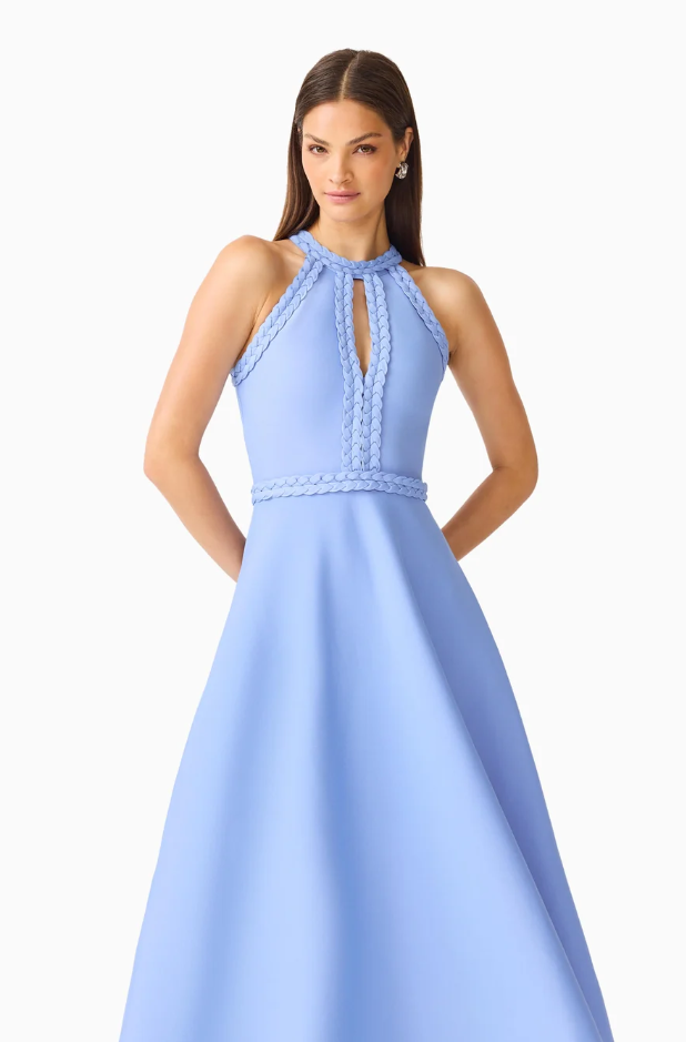 Elliatt Floriana Halter Neck Fit & Flare Dress in Cornflower Blue