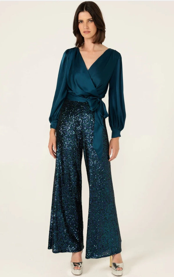 Sacha Drake Sequin Palazzo Pant in Peacock