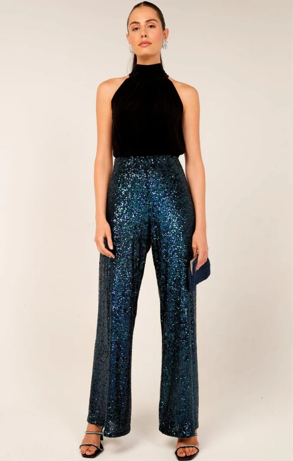 Sacha Drake Sequin Palazzo Pant in Peacock