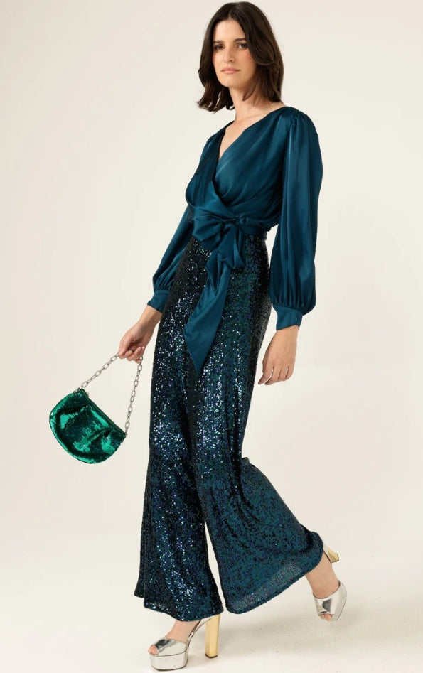 Sacha Drake Sequin Palazzo Pant in Peacock