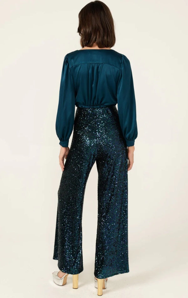 Sacha Drake Sequin Palazzo Pant in Peacock