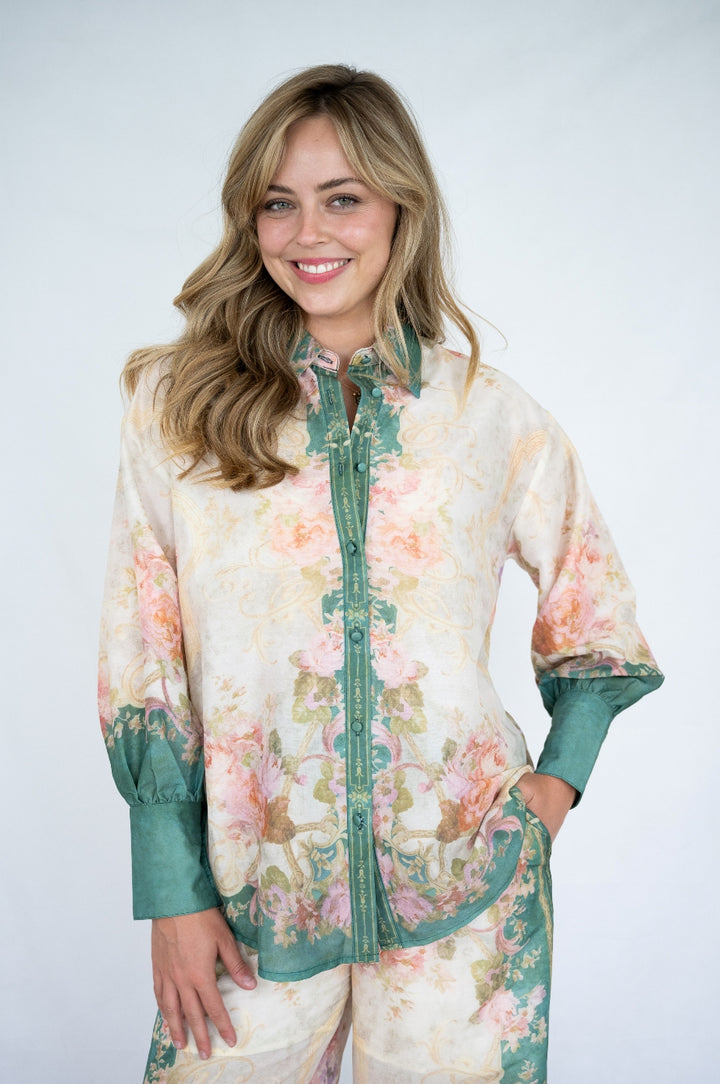Fria Green Border Eden Blouse