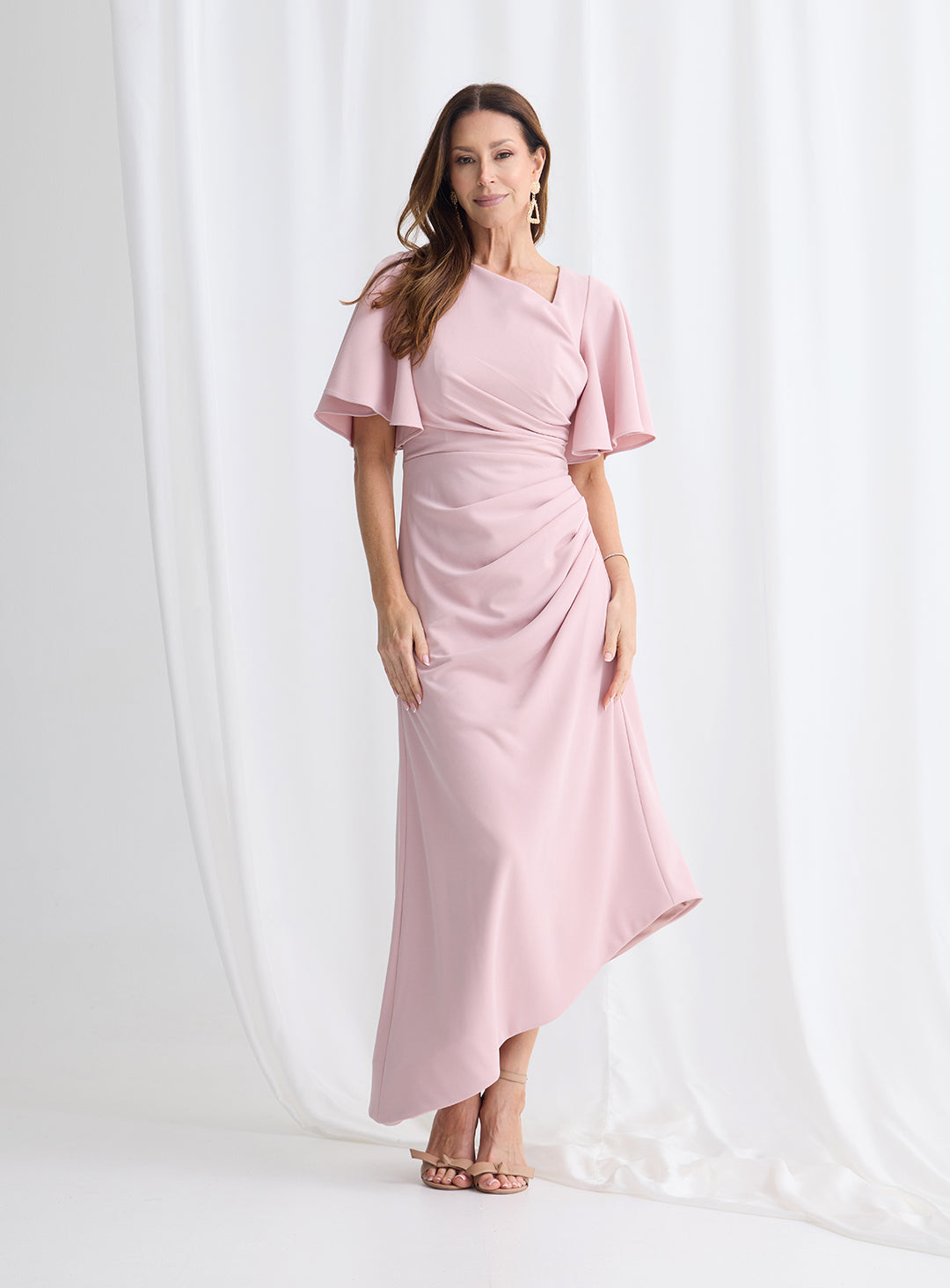 Trellis Lane Martha Asymmetrical Hem Dress TL1161 (Available in Dusty Pink, Burgundy, Teal and Imperial Blue)