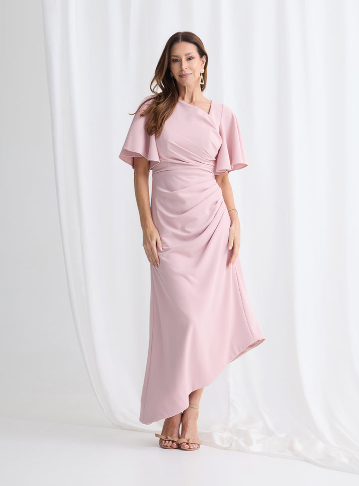 Trellis Lane Martha Asymmetrical Hem Dress TL1161 (Available in Dusty Pink, Burgundy, Teal and Imperial Blue)