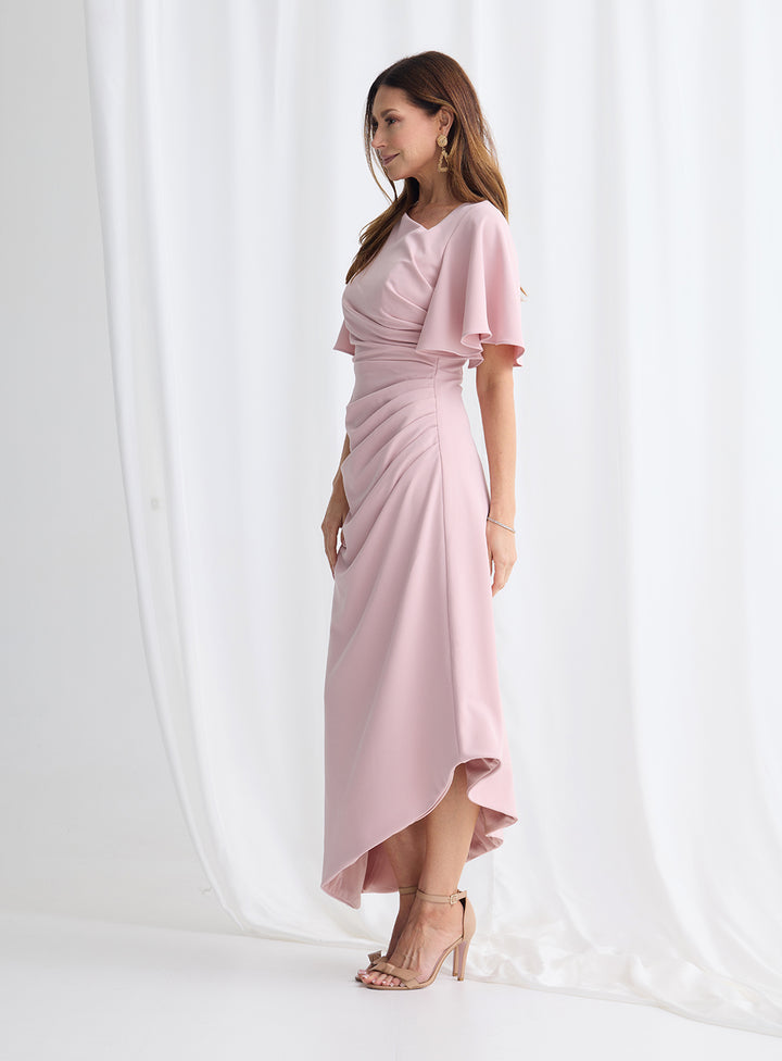 Trellis Lane Martha Asymmetrical Hem Dress TL1161 (Available in Dusty Pink, Burgundy, Teal and Imperial Blue)
