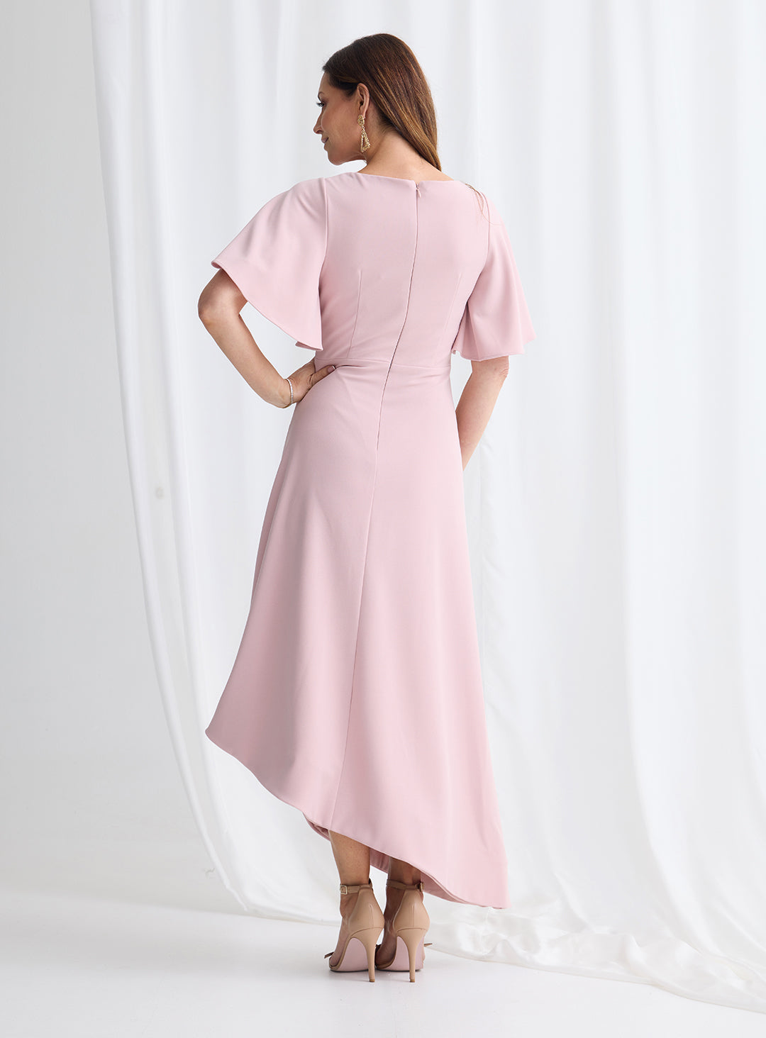 Trellis Lane Martha Asymmetrical Hem Dress TL1161 (Available in Dusty Pink, Burgundy, Teal and Imperial Blue)