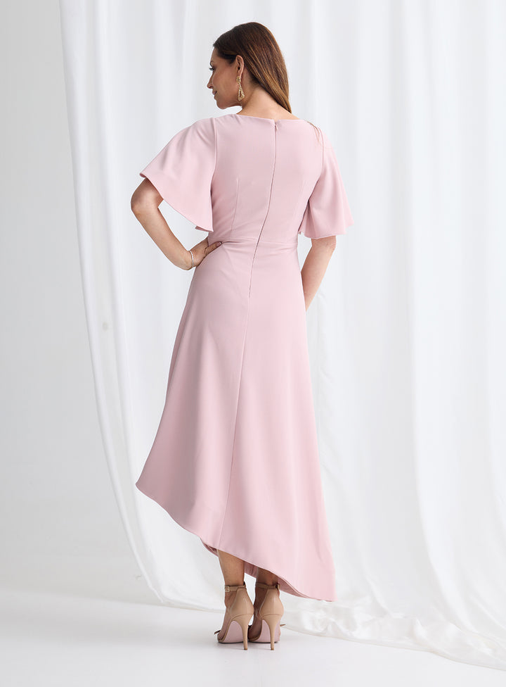 Trellis Lane Martha Asymmetrical Hem Dress TL1161 (Available in Dusty Pink, Burgundy, Teal and Imperial Blue)