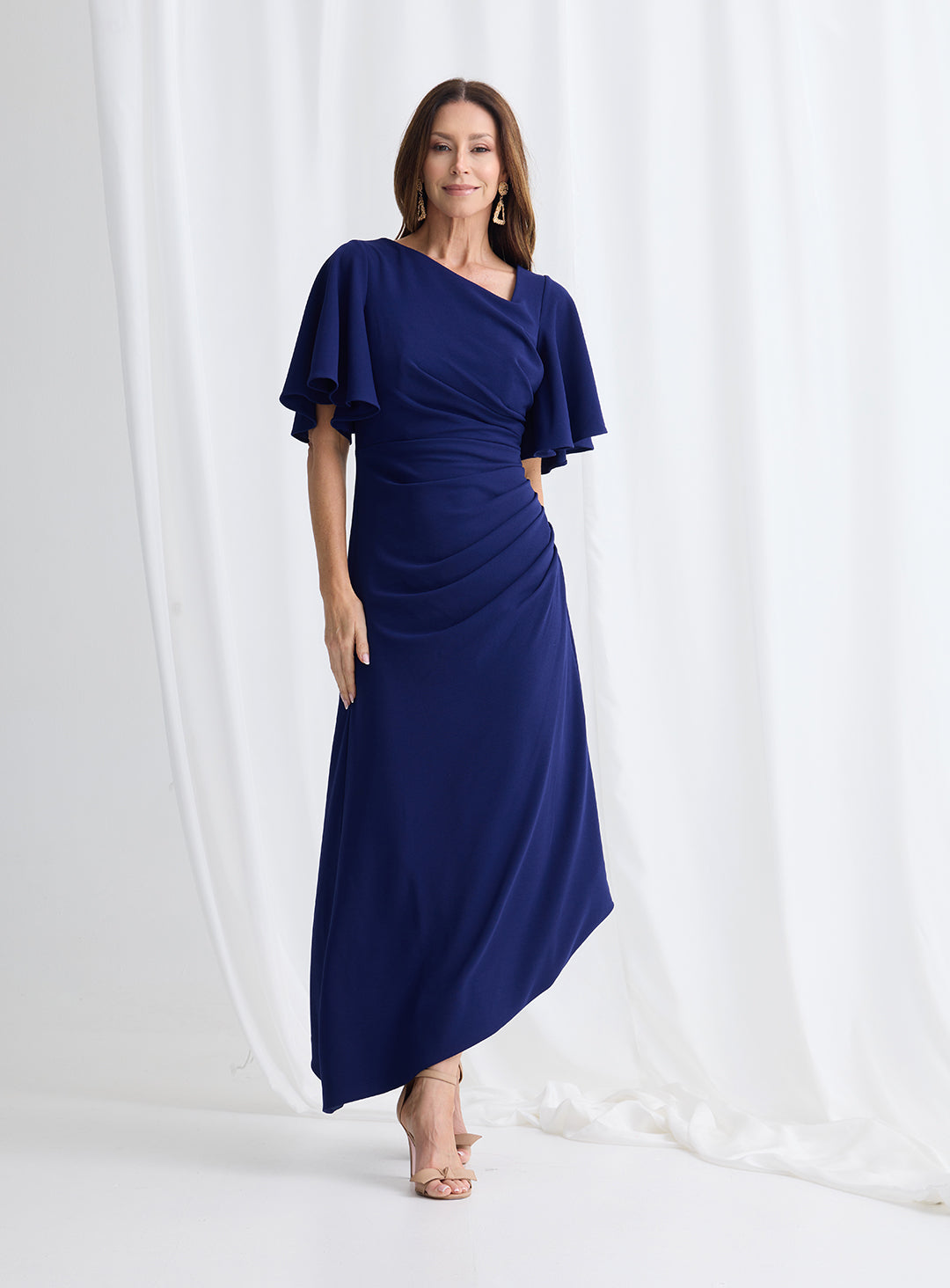 Trellis Lane Martha Asymmetrical Hem Dress TL1161 (Available in Dusty Pink, Burgundy, Teal and Imperial Blue)