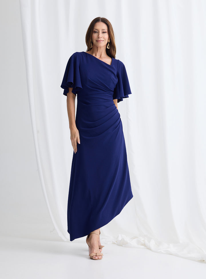 Trellis Lane Martha Asymmetrical Hem Dress TL1161 (Available in Dusty Pink, Burgundy, Teal and Imperial Blue)
