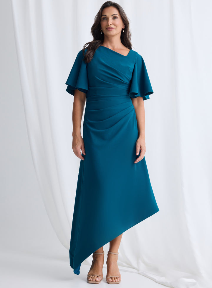Trellis Lane Martha Asymmetrical Hem Dress TL1161 (Available in Dusty Pink, Burgundy, Teal and Imperial Blue)