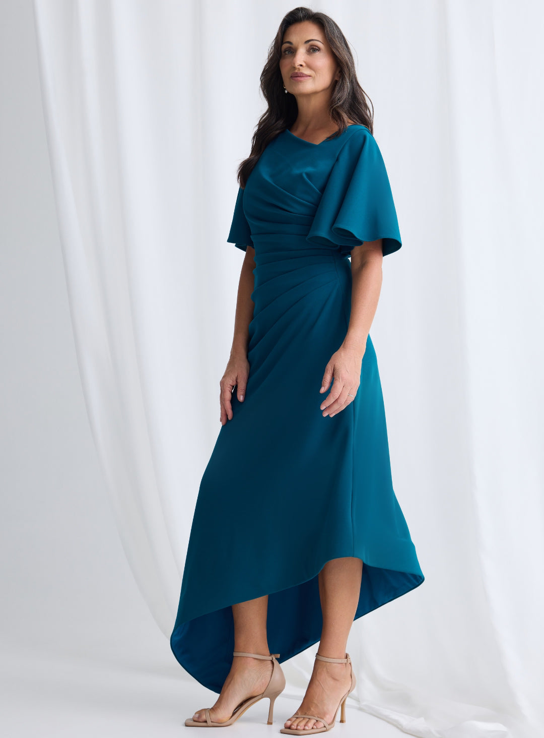 Trellis Lane Martha Asymmetrical Hem Dress TL1161 (Available in Dusty Pink, Burgundy, Teal and Imperial Blue)