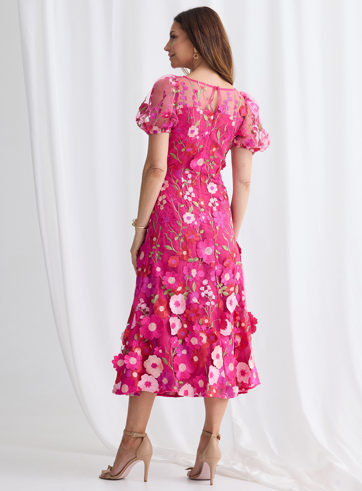 Trellis Lane Lizzie Puff Sleeve Midi Dress TL1183 (Available in Pink, Navy and Pale Blue)
