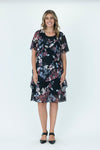 Vivid Layered Chiffon dress in Black and Floral V2735A.1