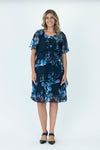 Vivid Layered Chiffon dress in Navy and Lilac Floral V2735A.3, small fabric fault on back shoulder