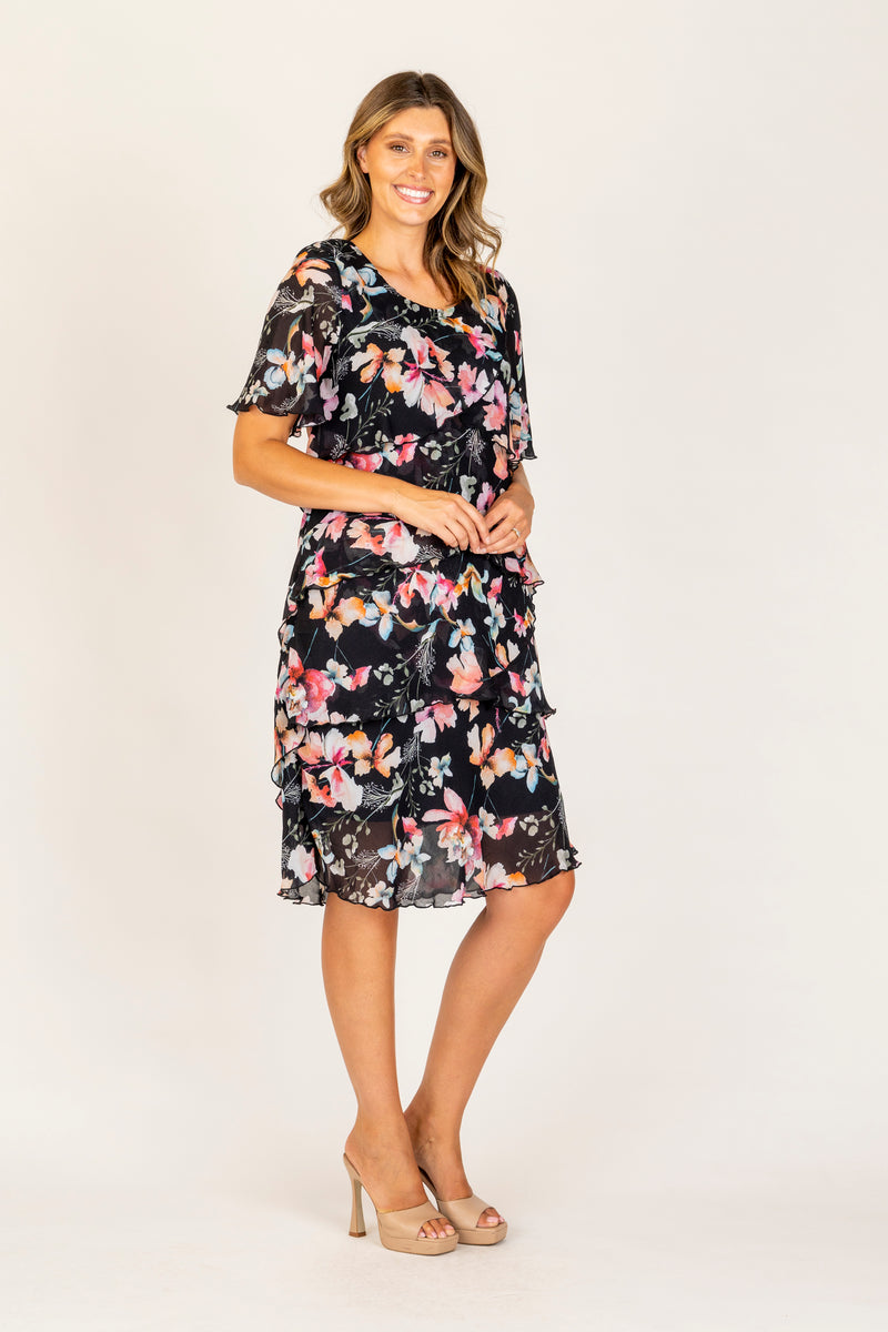 Vivid Chiffon Ness dress in Black Small floral
