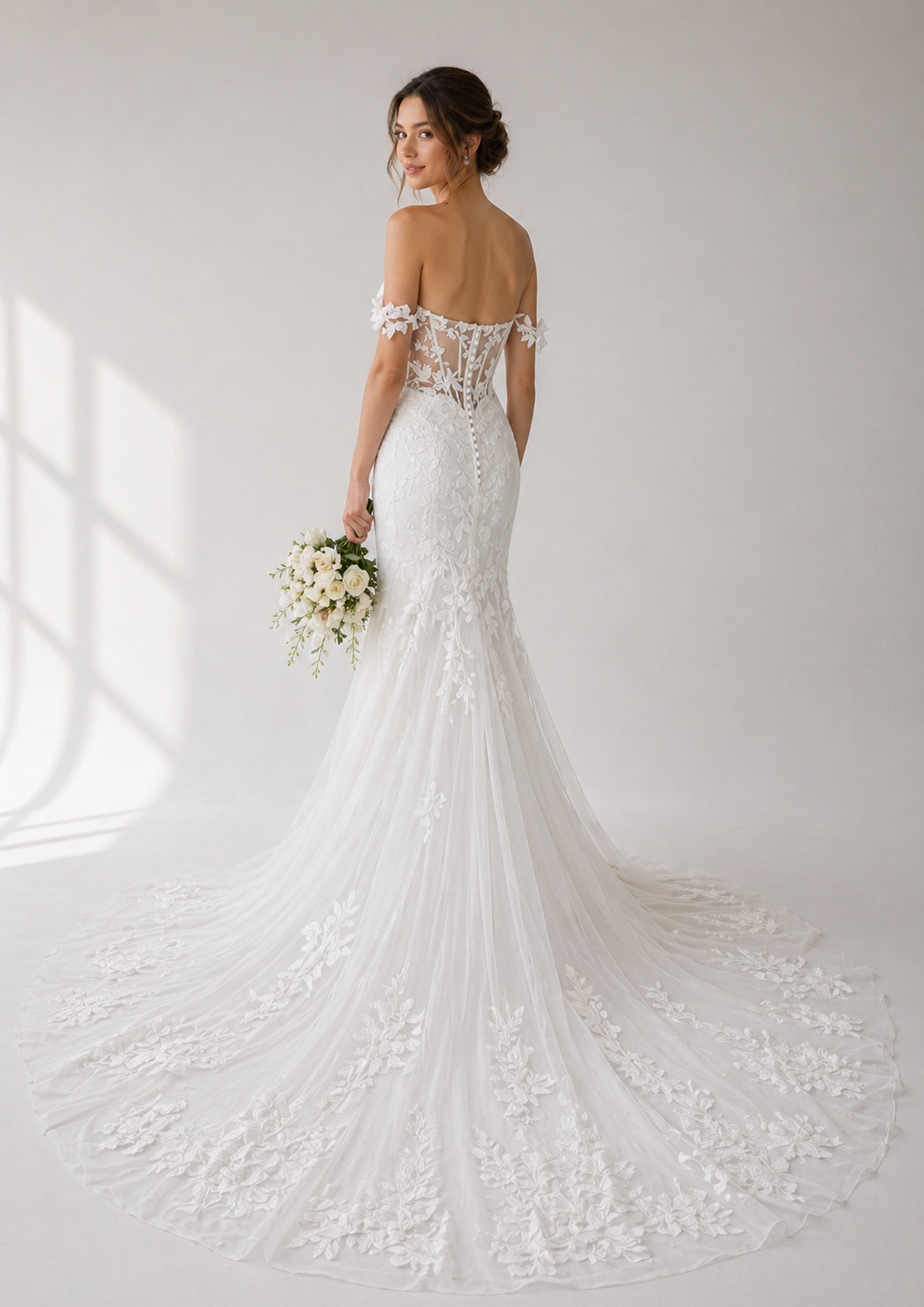 Runway 7 Bridal Melanie VS001 - Available in Vintage White Lace Applique and Tulle