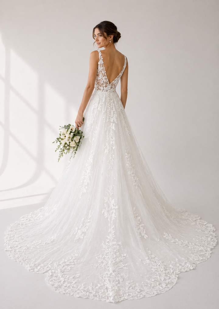 Runway 7 Bridal Susan VS002 - Available in Vintage White Lace Applique and Tulle