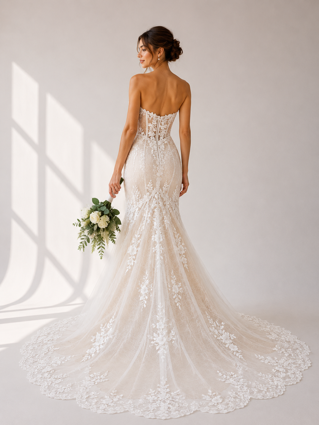 Runway 7 Bridal Abigail VS003 - Available in V. White/Nude or Vintage White in Lace Applique and Tulle