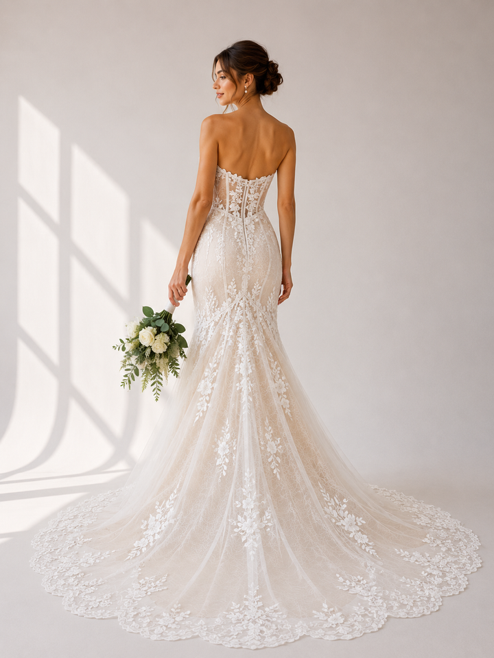 Runway 7 Bridal Abigail VS003 - Available in V. White/Nude or Vintage White in Lace Applique and Tulle