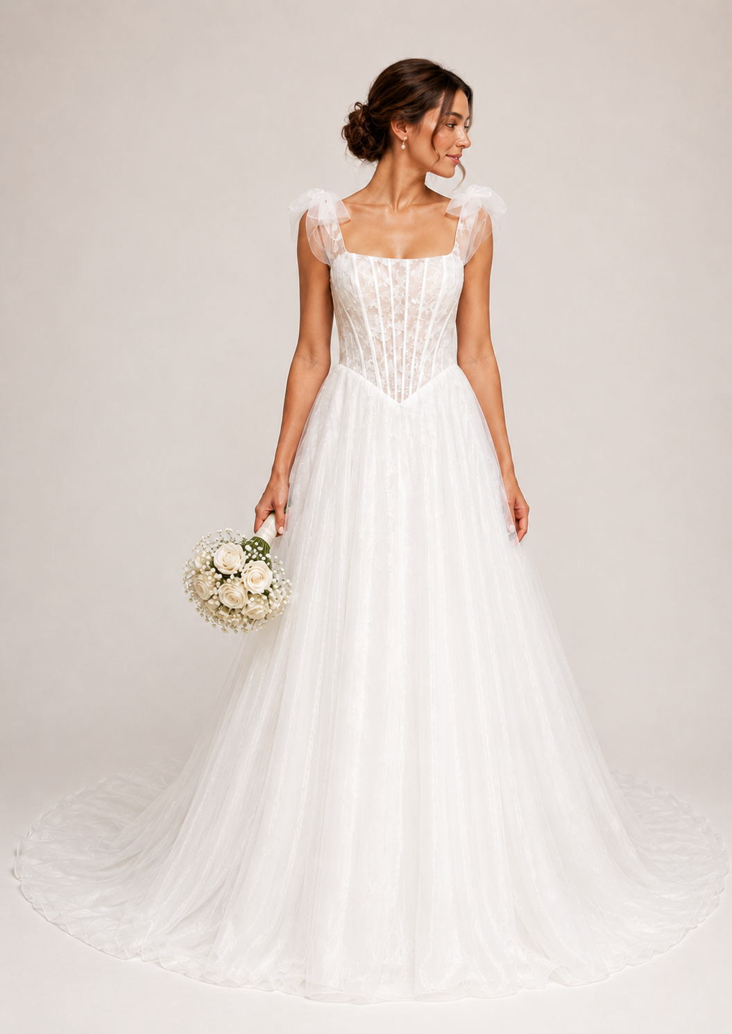 Runway 7 Bridal Evie VS005 - Available in Vintage White in Lace & Organza