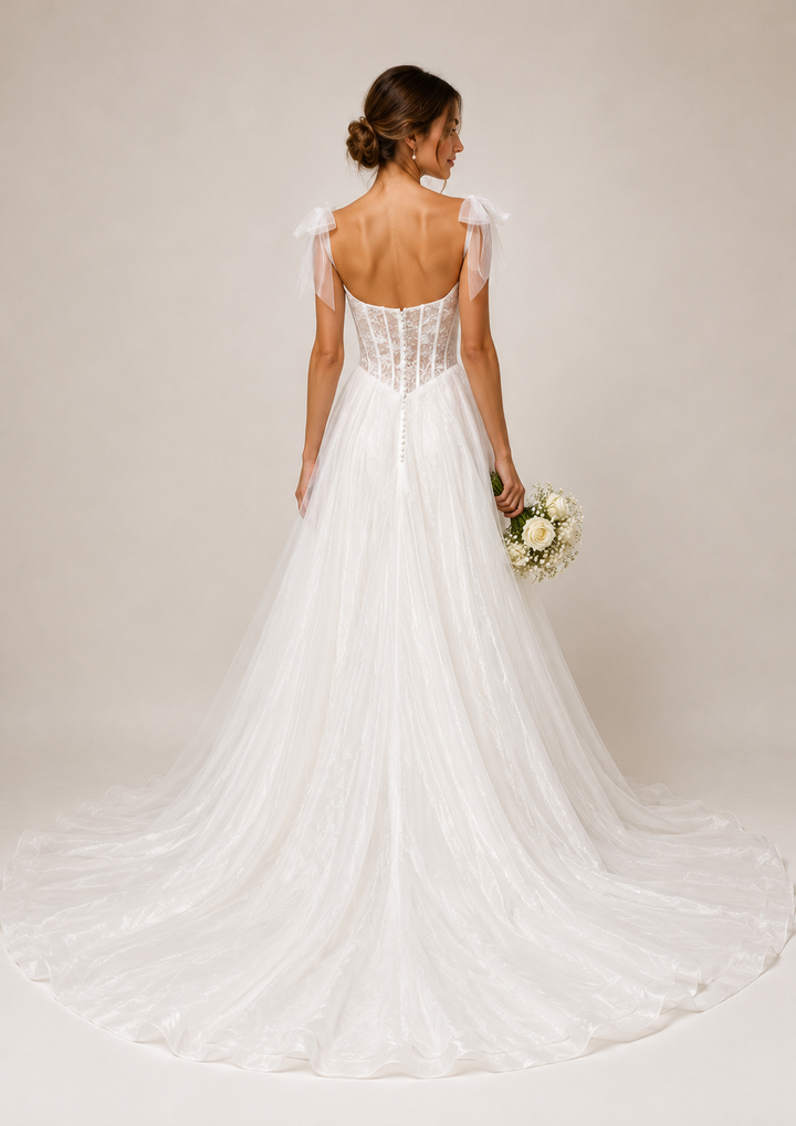 Runway 7 Bridal Evie VS005 - Available in Vintage White in Lace & Organza