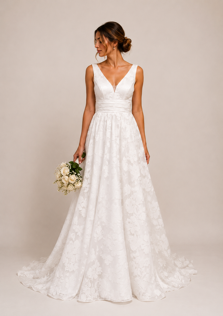 Runway 7 Bridal Valda VS007 - Available in Vintage White in Burnt-out Organza