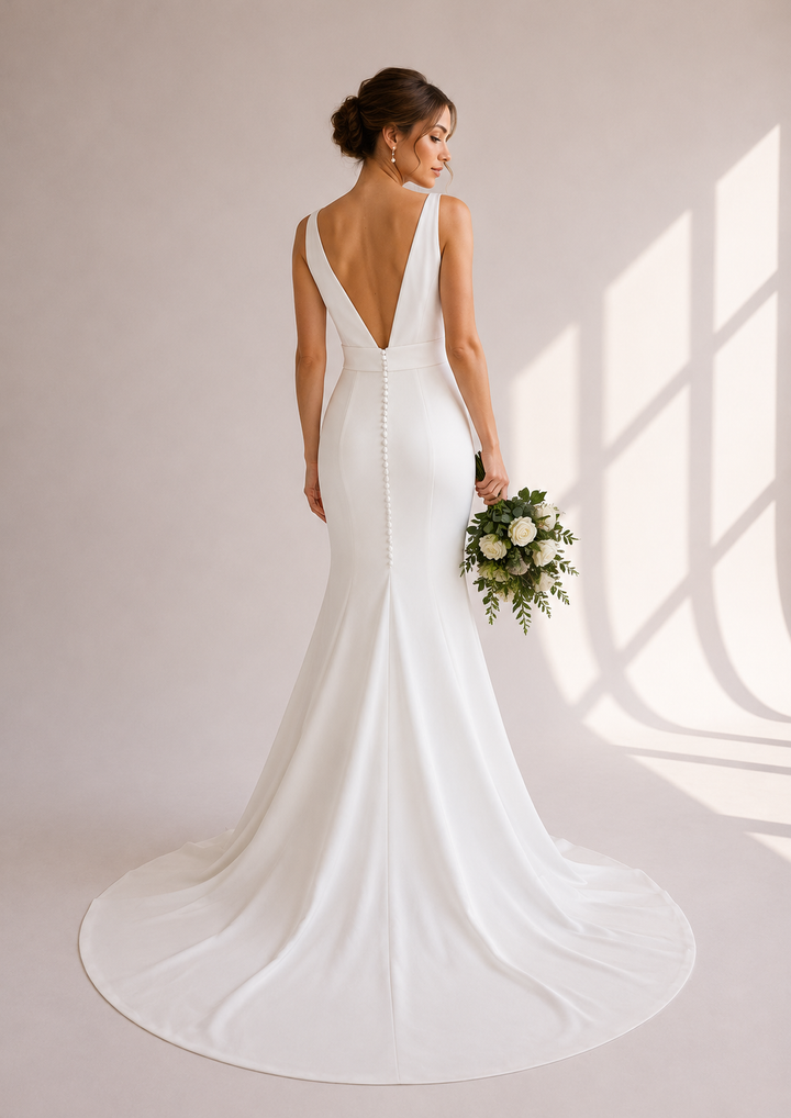 Runway 7 Bridal Paige VS009 - Available in Vintage White in Stretch Crepe