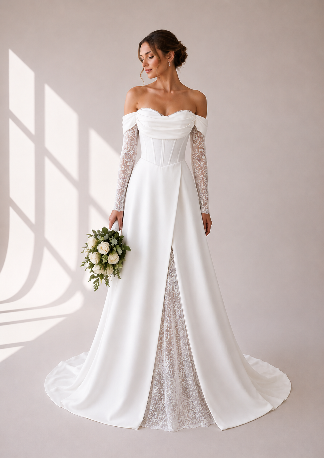 Runway 7 Bridal Toni VS010 - Available in Vintage White in Lace & Crepe
