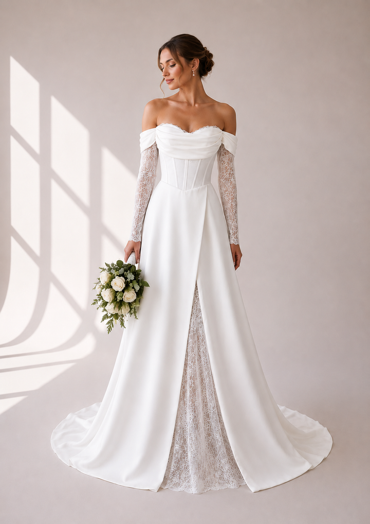 Runway 7 Bridal Toni VS010 - Available in Vintage White in Lace & Crepe